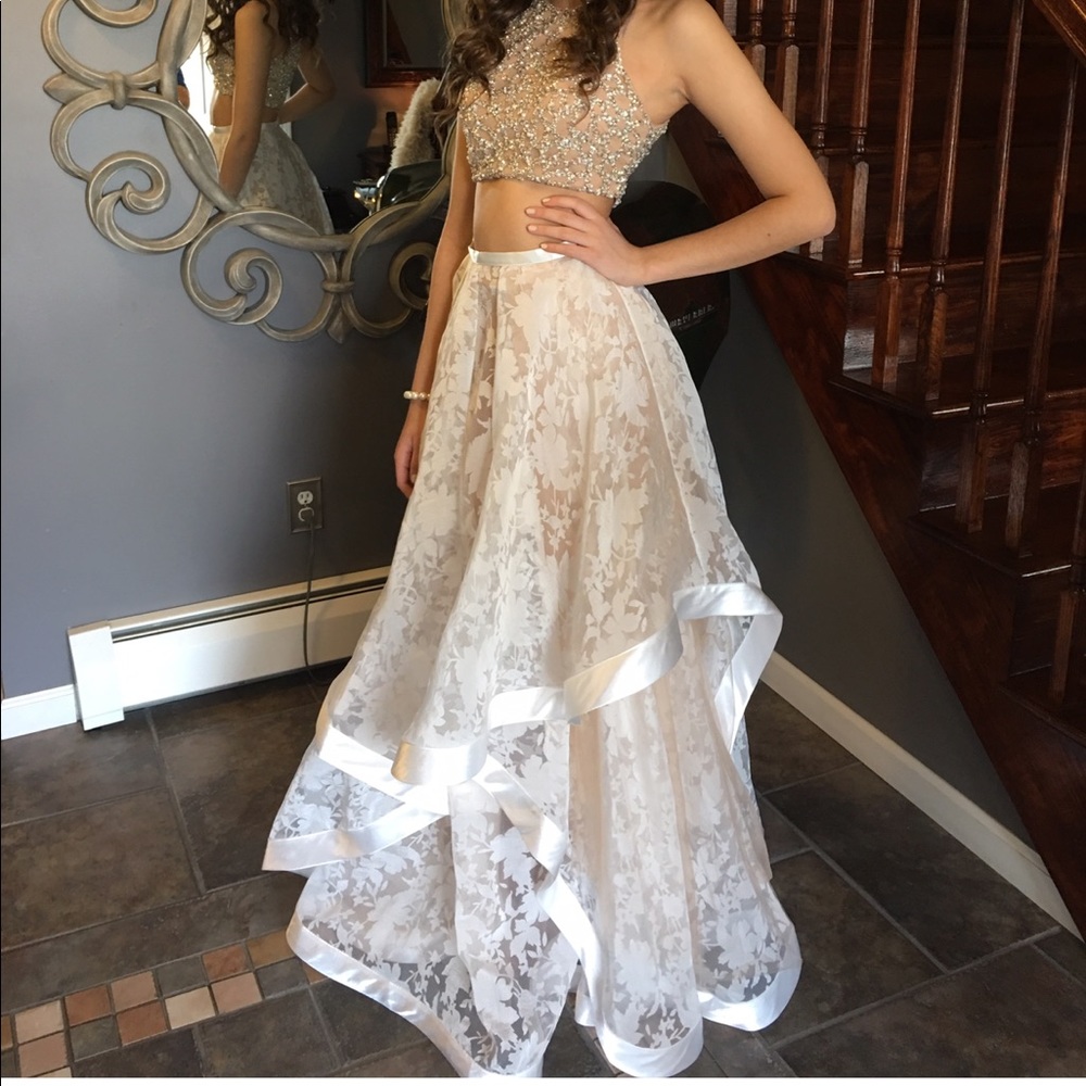 Two Piece ivory Cream Prom Dress 2 David’s Bridal